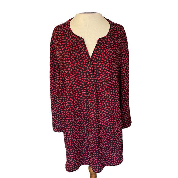 Talbots Tops - Talbots Blouse XL Navy Blue Red Hearts 3/4 Sleeve V-Neck Career Business Casual